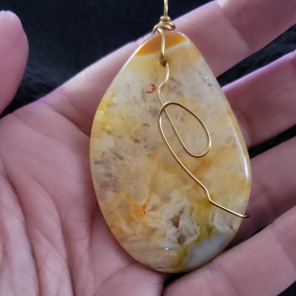 Tiger Dendrite Pendant With Cord Necklace